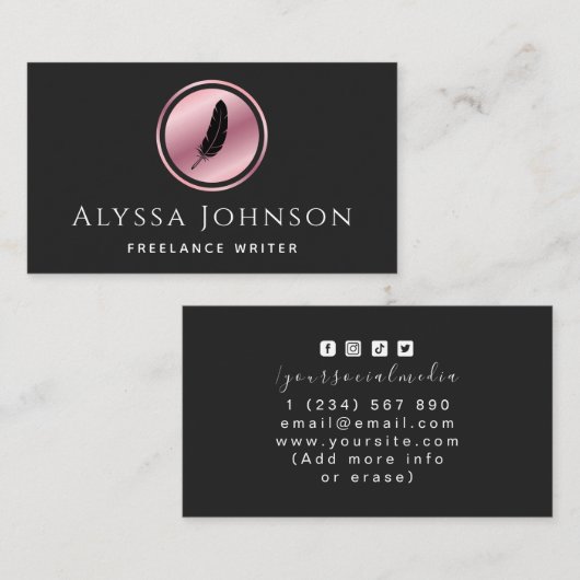 Carte De Visite Graveur indépendant Copywriter Logo minimum Rose o (Devant / Derrière)