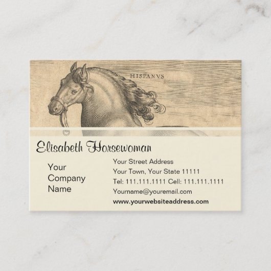 Carte De Visite Gravure antique élégante de cheval espagnol (Devant)