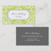 Carte De Visite Gray and Green Floral Damask (Devant / Derrière)