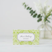 Carte De Visite Gray and Green Floral Damask (Debout devant)