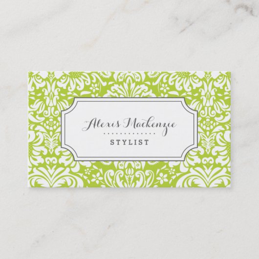 Carte De Visite Gray and Green Floral Damask (Devant)