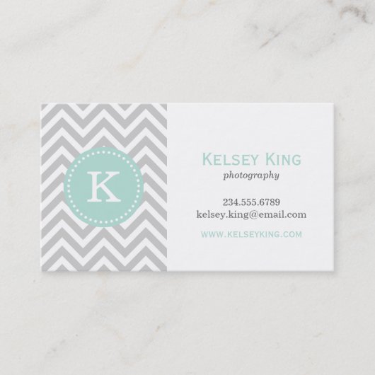 Carte De Visite Gray and Mint Chevron Custom (Devant)