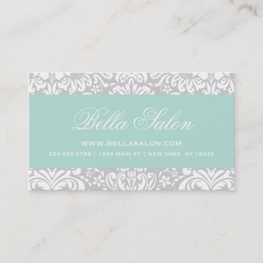 Carte De Visite Gray and Mint Elegant Floral Damask (Devant)