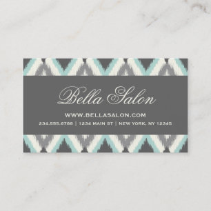 Carte De Visite Gray and Mint Tribal Ikat Chevron