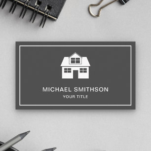 Carte De Visite Gray and White Home Icon Agent immobilier
