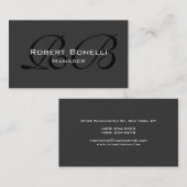 Carte de visite Gray Black White Monogram Manager (Devant / Derrière)