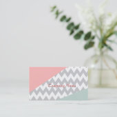 Carte De Visite Gray Chevron Mint et Coral (Debout devant)