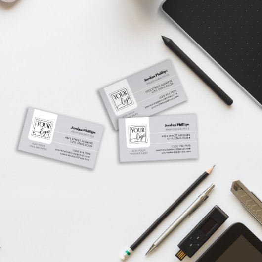 Carte De Visite Gray clair Ajouter votre logo un côté