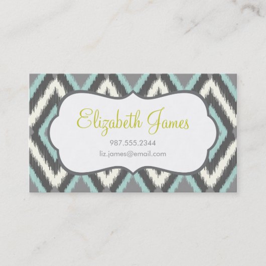 Carte De Visite Gray & Mint Tribal Ikat Chevron (Devant)