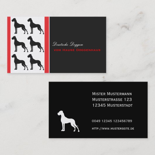 Carte De Visite Great Dane Professional good to read Business Card (Devant / Derrière)