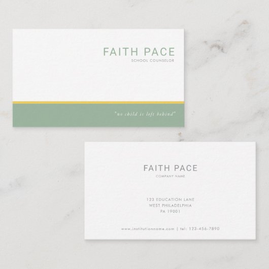 Carte De Visite Green and Yellow Modern School Counselor  (Devant / Derrière)