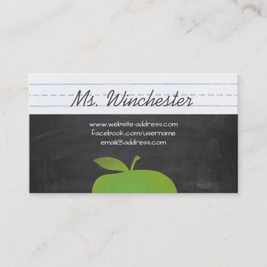 Carte De Visite Green Apple School Teacher Education Chalkboard (Devant)
