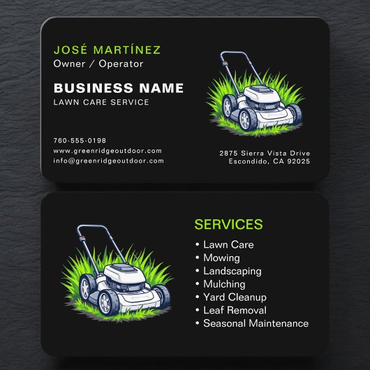 Carte De Visite Green Black Landscaping and Lawn Services