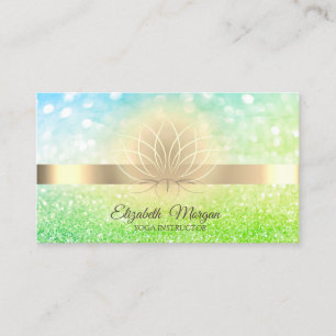 Carte De Visite Green Bokeh Gold, instructeur de Lotus Yoga