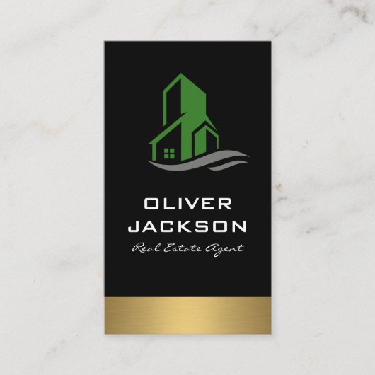 Carte De Visite Green Building Icon Immobilier Lux Gold Trier (Devant)