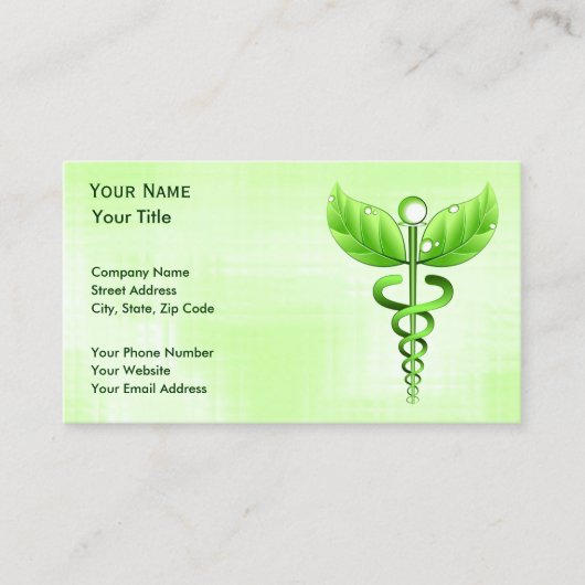 Carte De Visite Green Caduceus Médecine alternative unique (Devant)