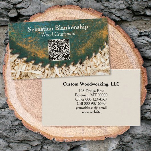 Carte De Visite Green Circular Saw QR Code Woodworking Crafsman