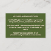 Carte De Visite Green Cutboard Rustic Eucalyptus Wood Baker (Dos)