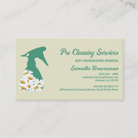 Carte De Visite Green Daisy Spray Bouteille Nettoyage jardinage (Devant)