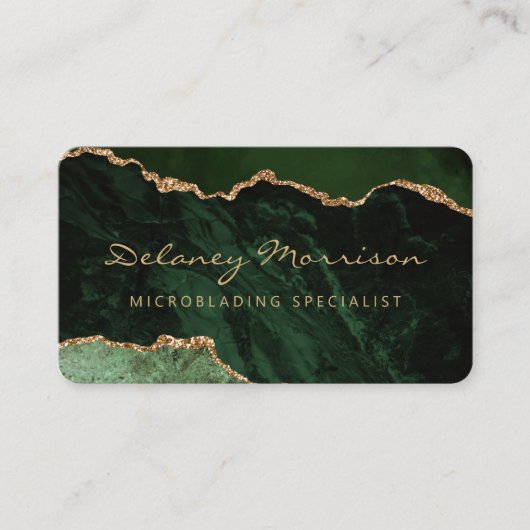 Carte De Visite Green Gold Agate Microblading Rounded (Devant)