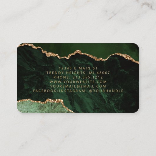 Carte De Visite Green Gold Agate Microblading Rounded (Dos)
