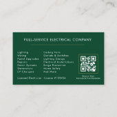 Carte De Visite Green Gold Electrician QR Code Modern (Dos)