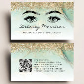 Carte De Visite Green Gold Marble Eyes QR Code Microblading