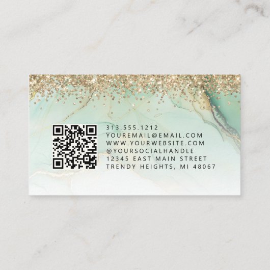 Carte De Visite Green Gold Marble Eyes QR Code Microblading (Dos)