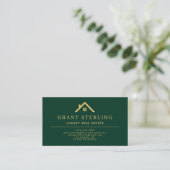 Carte De Visite Green Gold QR Code Luxury Real Estate Agent (Debout devant)