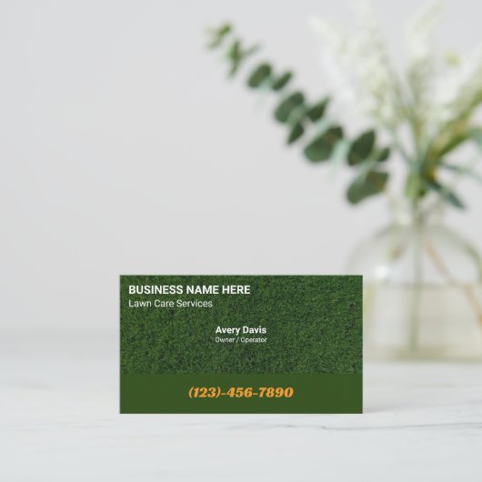 Carte De Visite Green Grass Lawn Care Landscaping Tree Service (Debout devant)