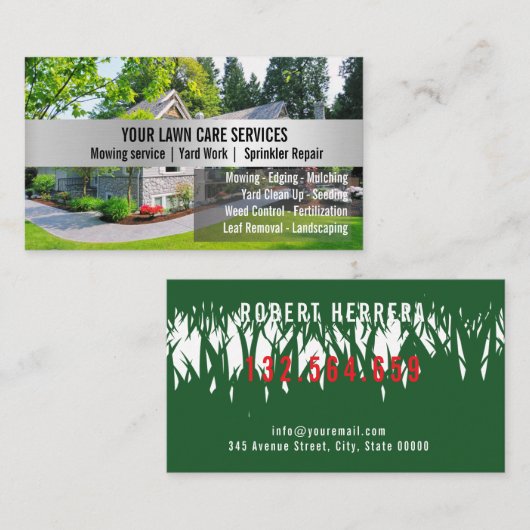 Carte De Visite Green Grass Mowing Yarn Care Gardenin (Devant / Derrière)
