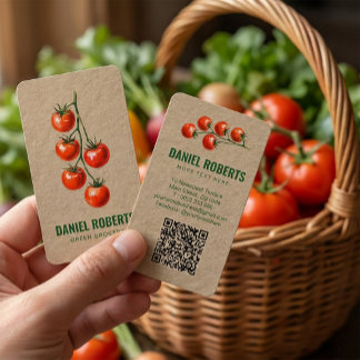 Carte De Visite Green Grocery Business Card – Watercolor Tomato 