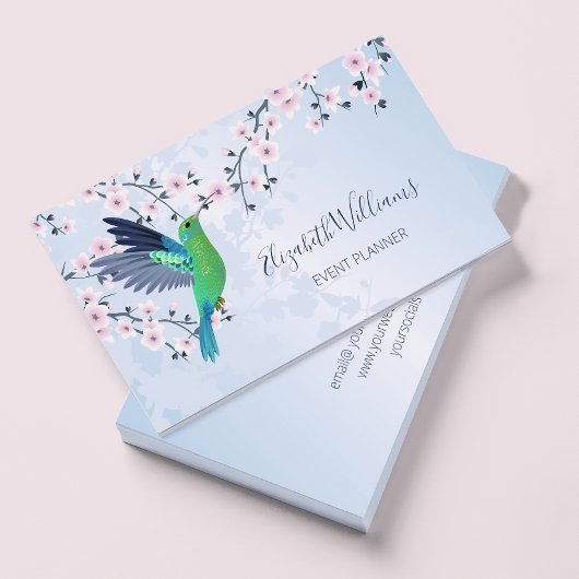 Carte De Visite Green Hummingbird Pink Cherry