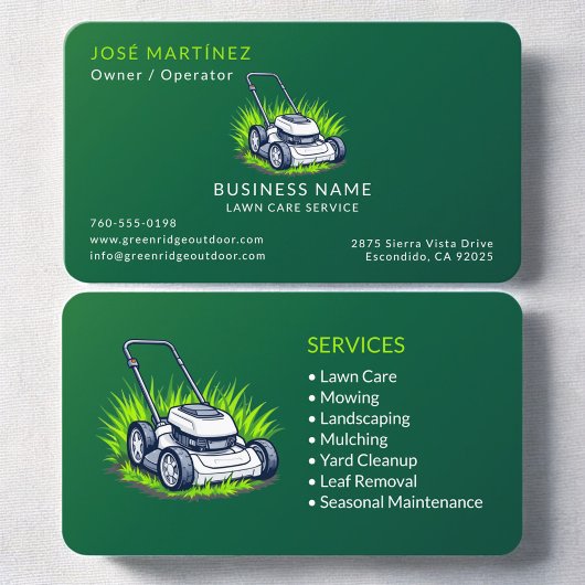 Carte De Visite Green Lawn Service and Maintenance Professional