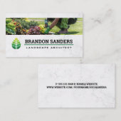 Carte De Visite Green Leaf Logo | Landscaper Working in Garden (Devant / Derrière)