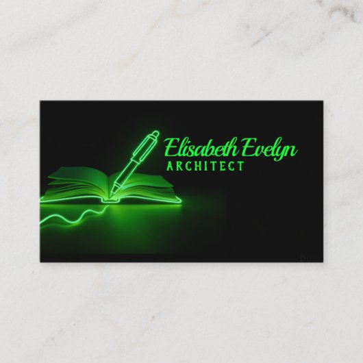 Carte De Visite Green Lines of Creation: Pen and Book (Devant)