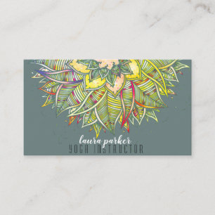 Carte De Visite Green Mandala Lotus Floral Yoga Line Art
