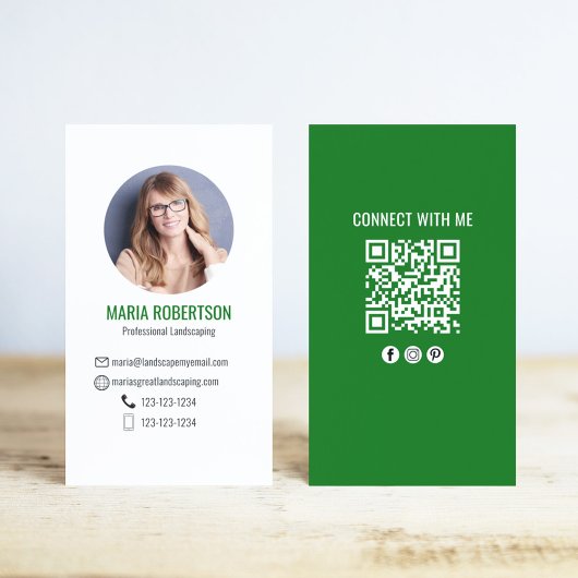 Carte De Visite Green Modern Business Photo QR Code