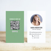 Carte De Visite Green Modern Business QR Code Photo