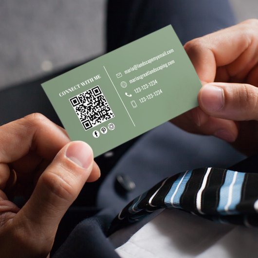 Carte De Visite Green Modern Photo QR Code Custom