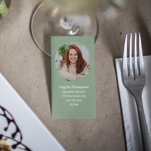 Carte De Visite Green Modern Photo QR Code Custom