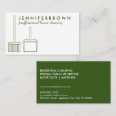 Carte De Visite Green Modern Style Broom House Nettoyage Janitoria (Devant / Derrière)