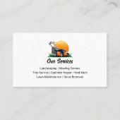 Carte De Visite Green Orange Lawn Mower Landscaping Service (Dos)