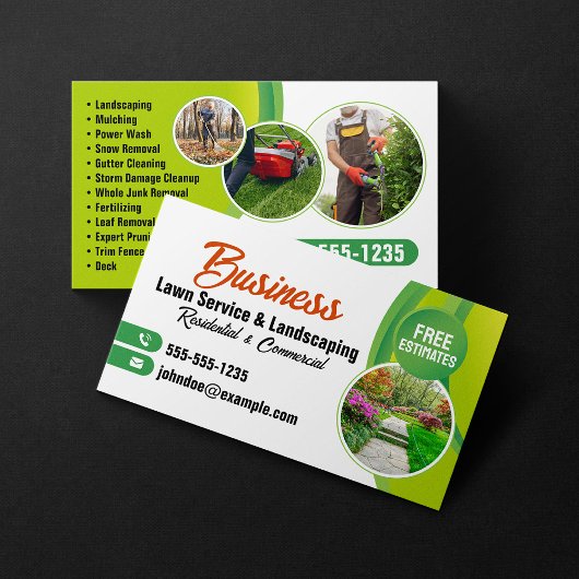 Carte De Visite Green Orange Lawn Service & Landscaping