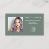 Carte De Visite Green orange script photo logo commander merci (Dos)