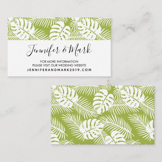 Carte De Visite Green Palm Feuille Rainforest Mariage Website (Devant / Derrière)