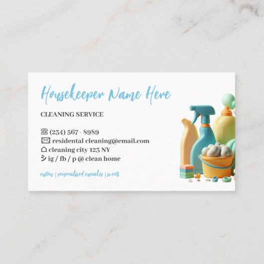 Carte De Visite Green Pastel Cartoon homme Nettoyage (Dos)