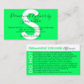 Carte De Visite Green Permanent Eyeliner évite les conseils après- (Devant / Derrière)