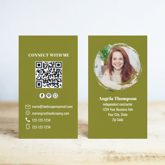 Carte De Visite Green Photo QR Code Connect with Me Business