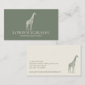 Carte De Visite Green Sage Cream Animal Lowpoly Giraffe (Devant / Derrière)